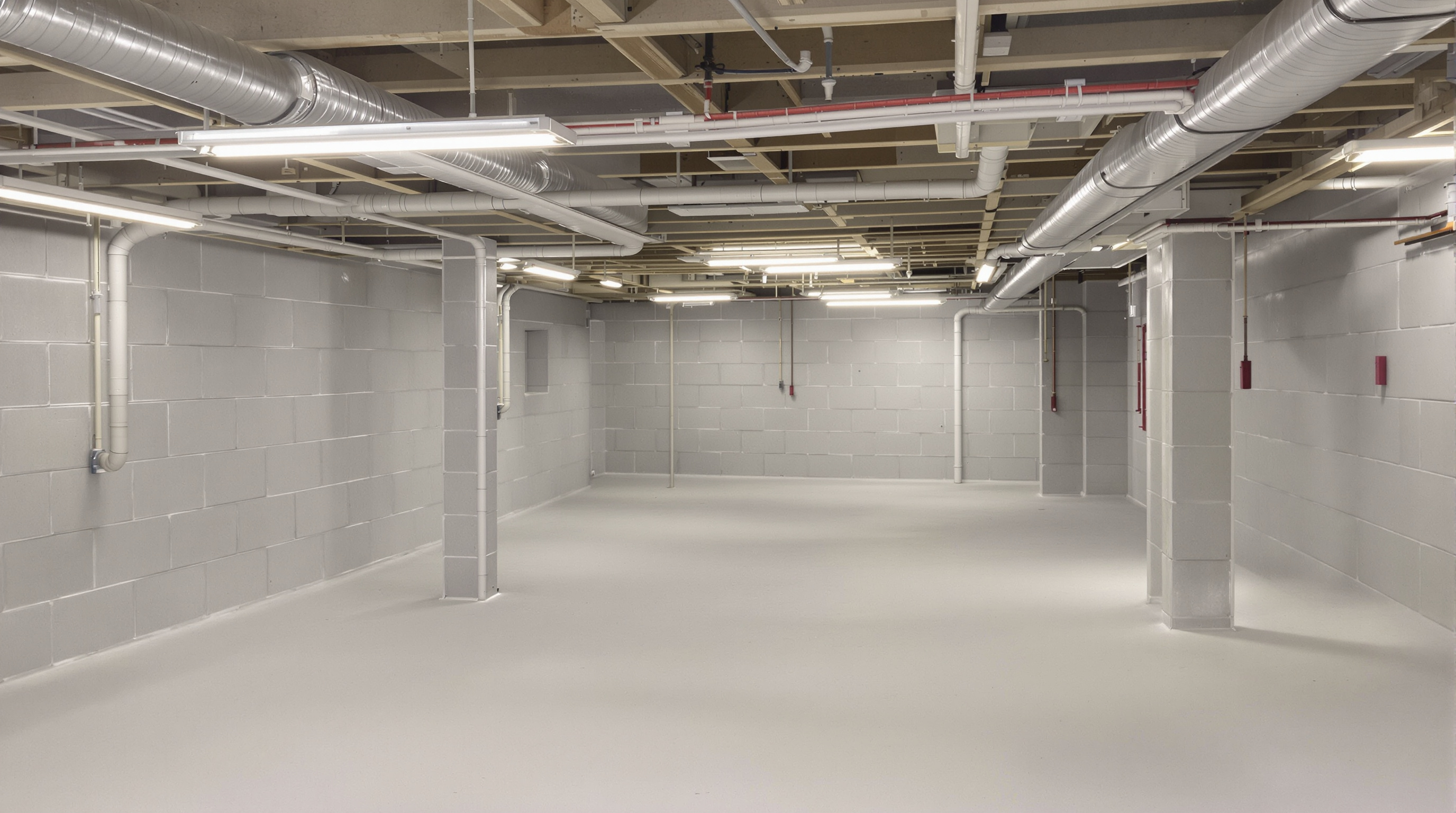 Finished basement rec room with egress window and LVP flooring
