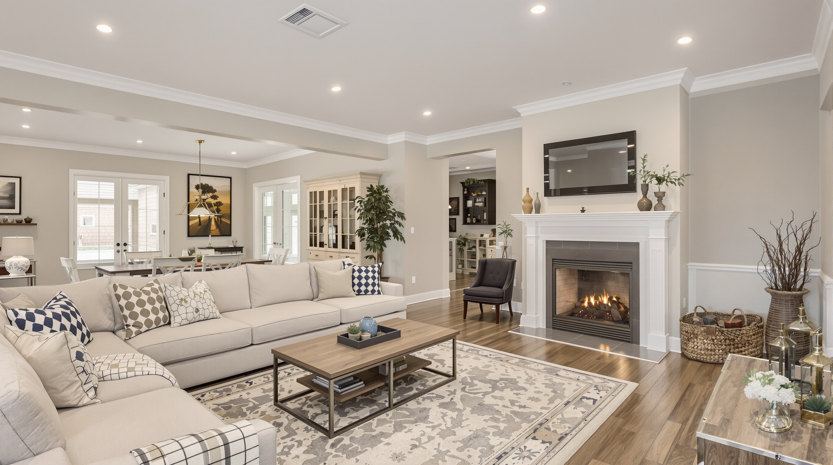 Bright new sunroom with vaulted ceiling and Andersen casement windows overlooking backyard